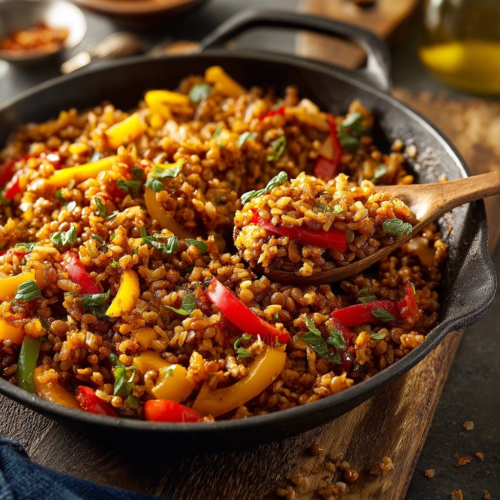 Smoky Paprika Lentil Rice Skillet