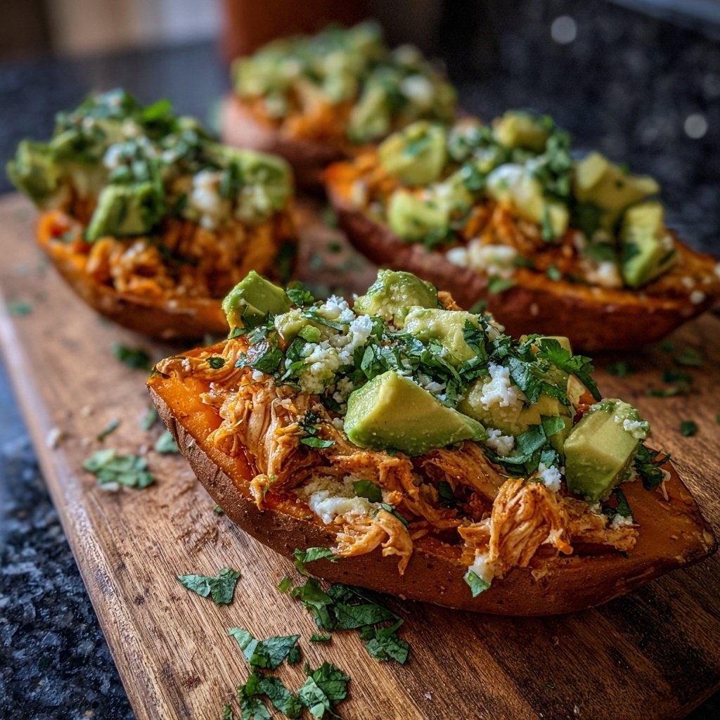 Shredded Chicken Stuffed Sweet Potatoes